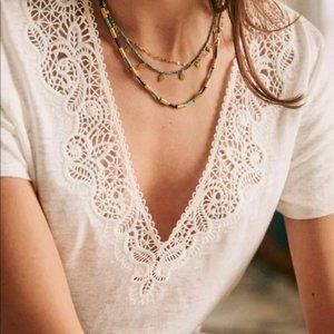 Sezane Mina Linen T-shirt in Ecru Sz XL NWT